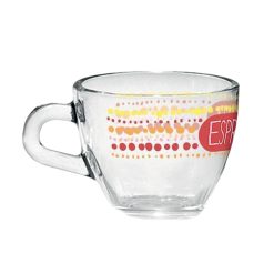 Set 6 Tazzine Caffè Espresso Trasparenti in Vetro 75ml Pallini Punti Colorati