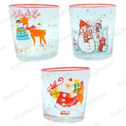 Set di 6 Bicchieri di Babbo Natale con Decorazioni Natalizie da 30cl Abete Renna