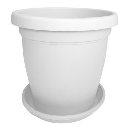 Sicignano | Vaso Verona Rotondo con Sottovaso, Plastica Riciclabile, Fori di Drenaggio, Moderno Classico, Interni Esterni, per Piante Fiori Orto Giardino (Bianco, 30 cm)
