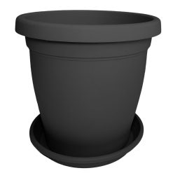 Sicignano | Vaso Verona Rotondo con Sottovaso, Plastica Riciclabile, Fori di Drenaggio, Moderno Classico, Interni Esterni, per Piante Fiori Orto Giardino (Antracite, 30 cm)
