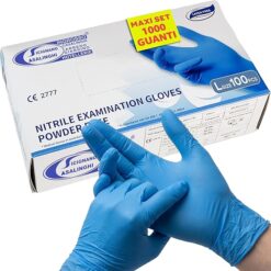 1000 Guanti in Nitrile Senza Polvere, Senza Lattice, Ipoallergenici, Certificati CE Conforme alla Norma EN455 Guanti per Alimenti Guanti Medici Monouso (Taglia L)