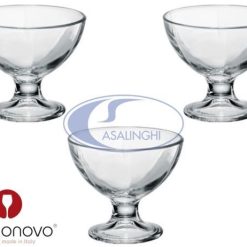 Coppe Gelato in Vetro Mughetto 3pz Coppette Sorbetto Rialzate Grandi Trasparenti