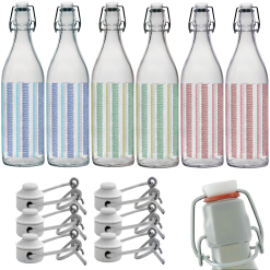 Set 6 Bottiglie Grandi Vetro Puntini Colorate con Tappo Ermetico Acqua Vino Olio