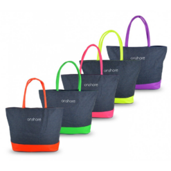 Borsa da Mare Piscina Nera Grande con Manici in Jeans Colori Fluo 54×18×40h cm
