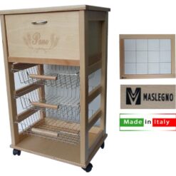 Carrello Vesuvio con Portapane Naturale Maslegno Portafrutta Ortaggi Verdure