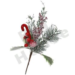 Decorazioni Natalizie Composizione Ramo Bacche Rosse Neve Albero di Natale 33 cm