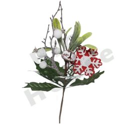 Decorazioni Natalizie Rametto + Fiocco Neve + Bacche Bianche Addobbi Natale Ramo
