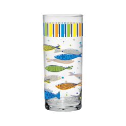 Set 3 Bicchieri Vetro 365 ml Grandi Lunghi Acqua da Tavola Mare Pesci Colorati