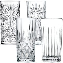 Set 4 Pz. Bicchieri Lunghi Grandi Alti Vetro Long Drink HB Cocktail Dof 440 ml