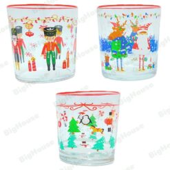 Set di 6 Bicchieri di Babbo Natale con Decorazioni Natalizie da 30cl Abete Renna
