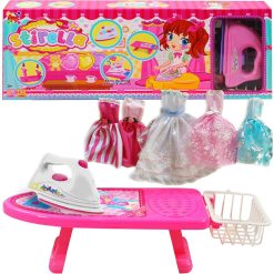 Asse da Stiro Giocattoli per Bambine Tavolo Ferro per Stirare Rosa con 5 Abiti