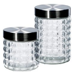 Barattoli Grandi in Vetro Trasparenti con Coperchio Effetto Geometrico Ø 11 cm