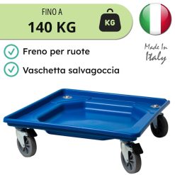 Carrello 4 Ruote con Freni Vasca per Cestelli Lavastoviglie Industriale 50×50 cm