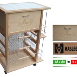 Carrello Cucina Salvaspazio con Cassetto + Portabottiglie 3 Cestini Portafrutta