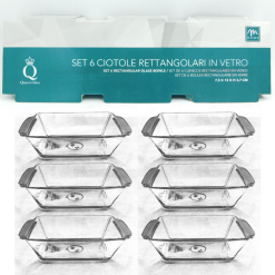 Conf. 6 Pirofile Mini Teglie Vetro Ciotole Rettangolari Forno 13×7