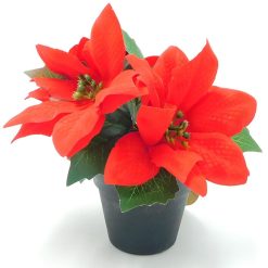 Fiori Finti Rossi Artificiali con Vaso Stella di Natale Realistico Piccolo 13 cm