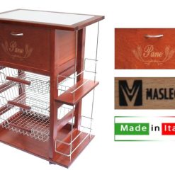 Carrello Cucina Salvaspazio con Cassetto + Portabottiglie 3 Cestini Portafrutta