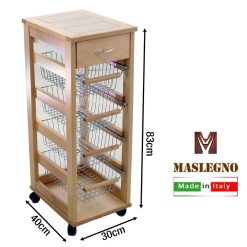 Carrello Vesuvio Salvaspazio Con Cassetto Naturale Maslegno Portafrutta
