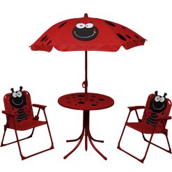 Salottino da Giardino Tavolo con Ombrellone per Bambini + 2 Sedioline Coccinelle