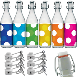 Set 6 Bottiglie Grandi Vetro Colorate con Tappo Ermetico Acqua Vino Succo Frutta