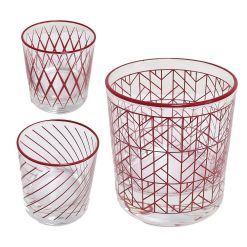 6/12 Bicchieri in Vetro 300ml con Linee Rosse Design Elegante e Moderno Natale