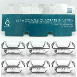Conf. 6 Teglierine Mini Teglie Vetro Ciotole Quadrate per Forno 9×10
