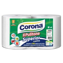 Coppia Bobina Carta Corona il Pulitone Superior 2 Veli Pura Ovatta di Cellulosa
