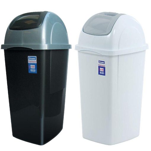 Pattumiera-Basculante-Plastica-Europa-65L-Oliva-con-Coperchio-Bianco-e-Nero-165073101346