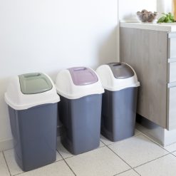 Pattumiera Basculante Plastica Europa 65L Oliva con Coperchio Bianco e Nero - immagine 7