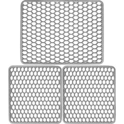 Set 3 Tappetini Forati Coprilavello Tappeto per Lavello Scolapiatti Bianco