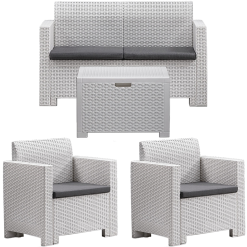 Set Completo 3 Poltrone Plastica da Giardino Esterni Sedie Tavolino Contenitore