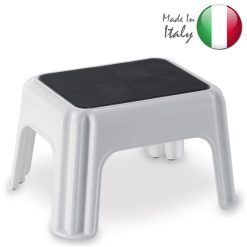 Sgabello Basso con Seduta Antiscivolo in Plastica Bianco Piccolo per Interni