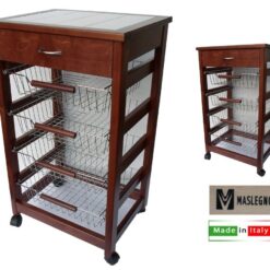 Carrello Vesuvio con Cassetto Noce Maslegno Portafrutta Ortaggi Verdure