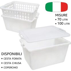 Cesta Pane Alimenti Polietilene 70L/100L Aperta Chiusa Impilabile Made in Italy