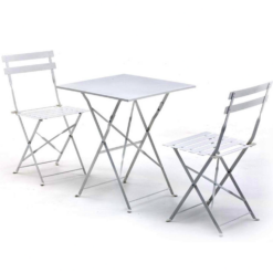 Set Completo Bistrot Salotto da Giardino Tavolo + 2 Sedie in Metallo Bianco