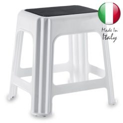 Sgabello Alto con Seduta Anti-Scivolo in Plastica Bianco Grande Tavolino Bar Pub