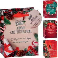 Borse Regalo Natale Buste Sacchetti con Simpatiche Frasi Divertenti Natalizie