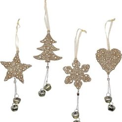 Decorazioni Natalizie Perlate Glitter + Campanelle Addobbi per Albero di Natale