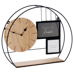 Orologio Analogico con Lancette da Tavolo + Mensola + 2 Portafoto 40×10×40h cm