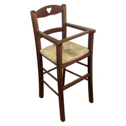 Seggiolone Bambini Sedia Bimbi Legno Alta Seduta Paglia Rustico con Protezione