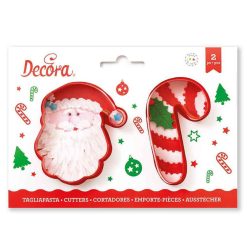 Set 2 Tagliapasta Rosso Forma Babbo Natale e Bastoncino di Zucchero in Plastica