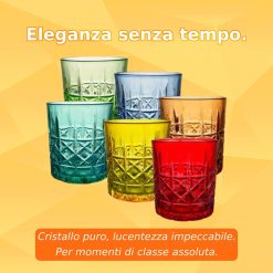 Set 6 Bicchieri in Vetro 350ml Crystal Rainbow Colori Assortiti Alta Qualità - immagine 5