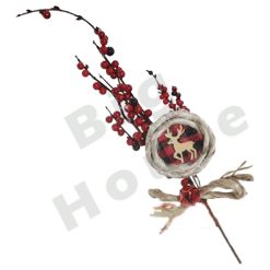 Decorazioni Natalizie Ramo Bacche Rosse + Coccarda Renna Albero di Natale 41 cm