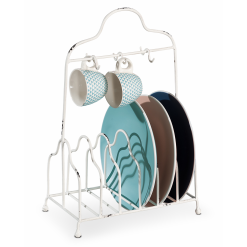 Scolapiatti Piccolo per 6 Piatti 6 Tazzine in Metallo Ferro Bianco 26×14×39h cm