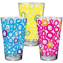 Set 6 Bicchieri Vetro 310 ml Grandi Colorati Lunghi per Acqua da Tavola Anelli