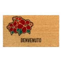 Sicignano | Zerbino in Fibra di Cocco Rettangolare Gulliver 40x70 cm con Fondo Antiscivolo, Tappeto Ingresso Esterno Interno, Pulizia Casa Ufficio (2, Benvenuto Floreale)