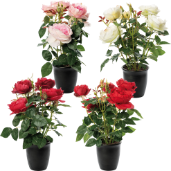 Vaso Vasetto con Rose Rosse Bianche Fiori Finti Plastica Grande 13×46h cm Pz. 1