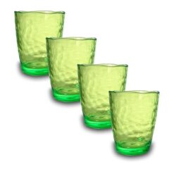 ARCA, Set di 4 Tumbler in Pasta Acrilica, per 4 Persone, Bicchieri Ideali per la Tavola, Resistenti e Duraturi, Collezione Hammered, Verde, 400 ml