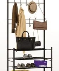 Sicignano Appendiabiti da Terra in Metallo con Scaffale a 5 Ripiani, Stand Attaccapanni Guardaroba a Vista con 9 Ganci Doppi (18 Prese), Mobile Organizer Alto per Scarpe, Scatole e Vestiti, Nero