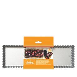 Decora, 0070026 Stampo per Crostata di Dimensioni 35 x 11 x 2,5 h cm, con Fondo Mobile in Acciaio Antiaderente, Rettangolare Stretto, Rende Facile Sformare i Dolci, Design Professionale